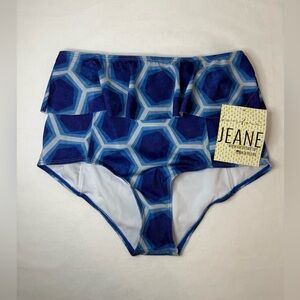Kortni Jeane Blue Geo Octagon Peplum Swim Bottoms